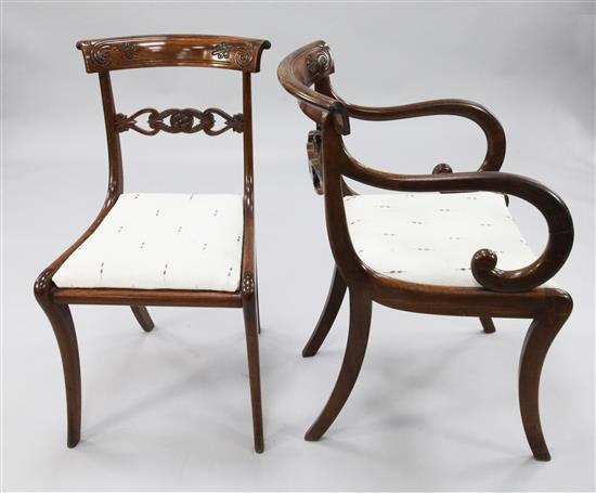 A harlequin set of six Regency mahogany dining chairs,